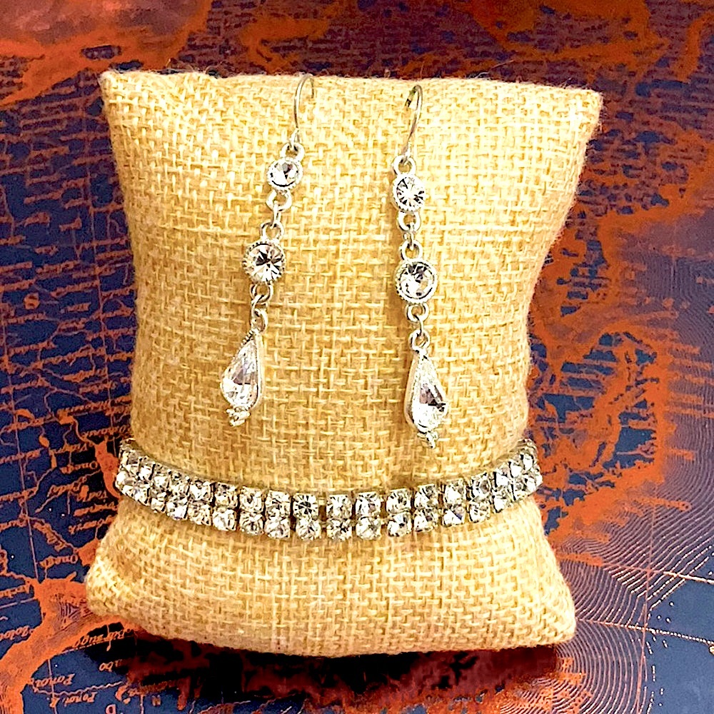 Rhinestone Silvertone Bracelet Earrings (Bundle)